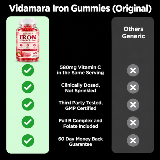 Vidamara Iron Gummies compared with generic iron supplements
